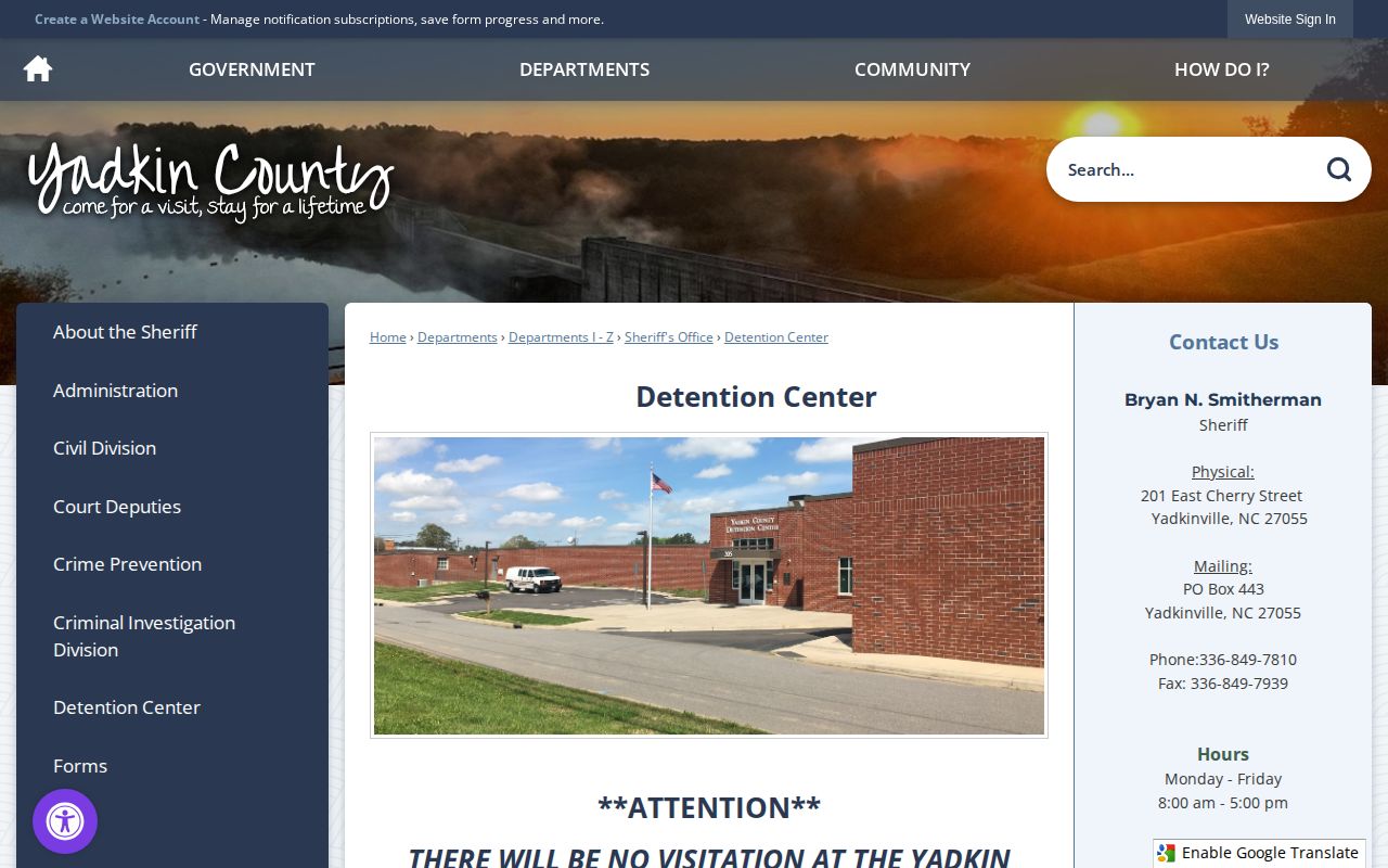 Yadkin County Detention Center release records source