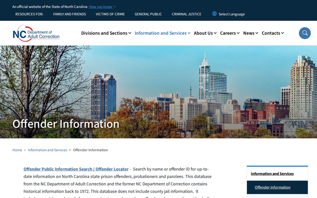 North Carolina DAC criminal offender search gateway